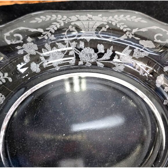 Vintage Clear Glass Bon Bon Plate Floral Etching 7" - Picture 4 of 6